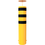 Bollard | steel tube  323 x 5,0 mm | yellow / black | hot-dip galvanized and yellow coatedwith three black reflecting stripes | total length: 1500 mm | steel cap with concrete anchor